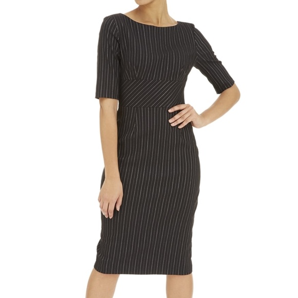 The Pretty Dress Co HEPBURN PENCIL DRESS IN BLACK PINSTRIPE - Picture 1 of 13